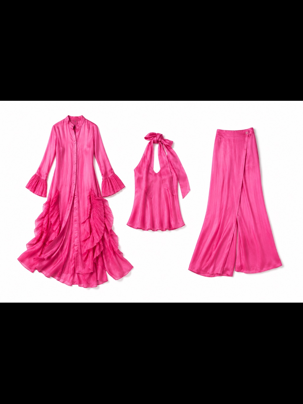 100 % Silk 3 Pc Ruffle Sabina Bach Palm Desert Ca Dress Bell Sleeve Tank Pants
